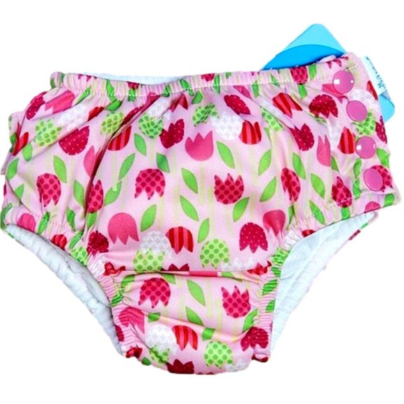 iPlay Reusable Absorber Swimsuit Diaper - 24 Months - Pink with Tulips - New - Picture 1 of 7